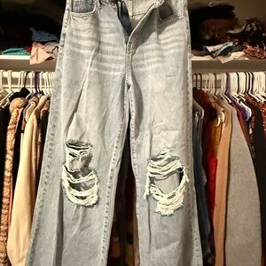 Casual Light Blue Distressed Boyfriend Jeans